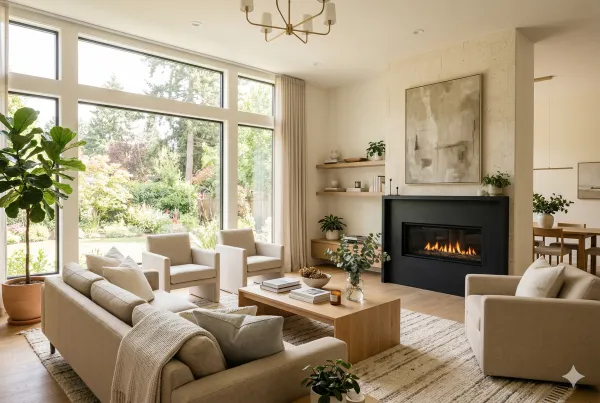 Modern living room with fireplace