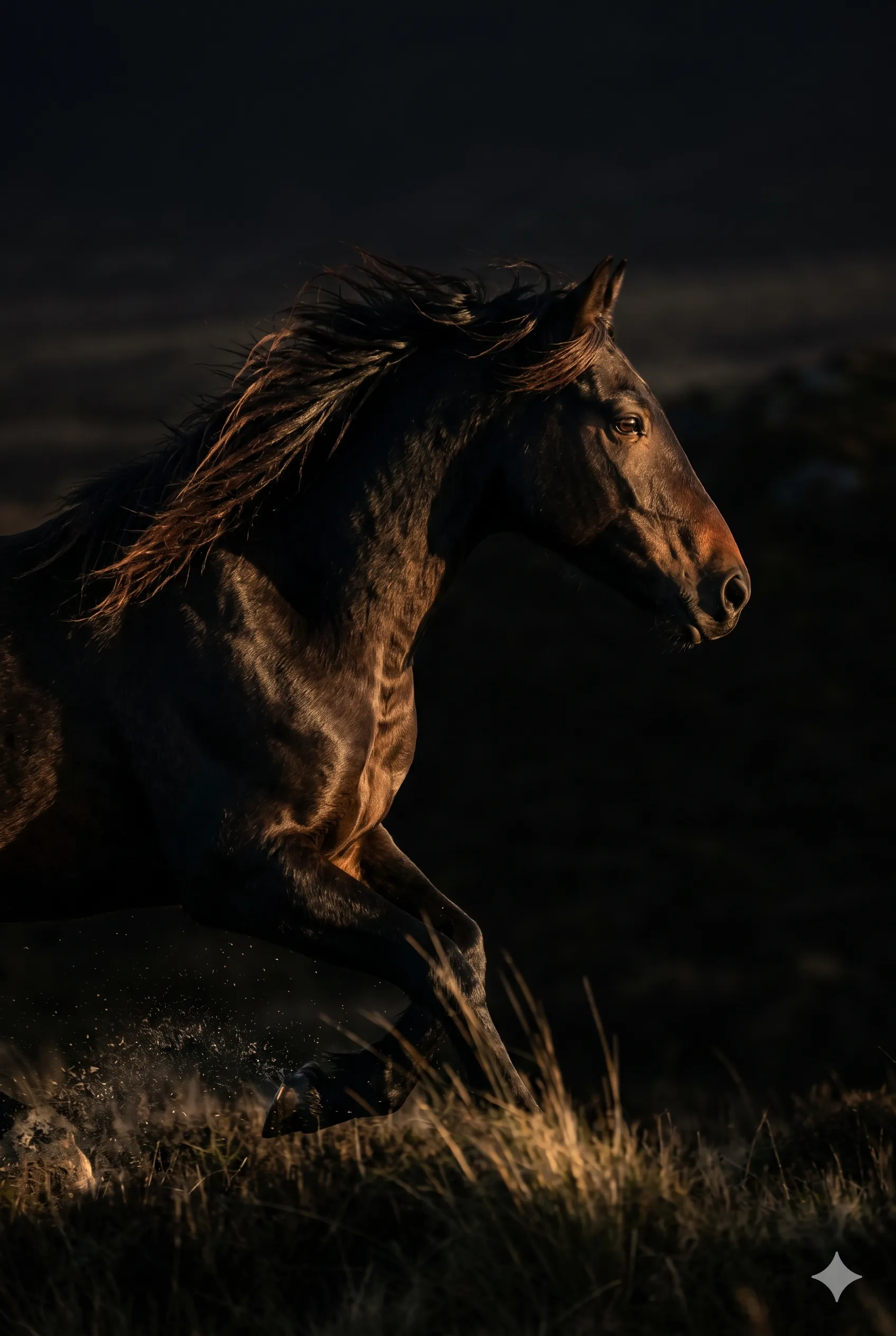 Dramatic horse in landscape